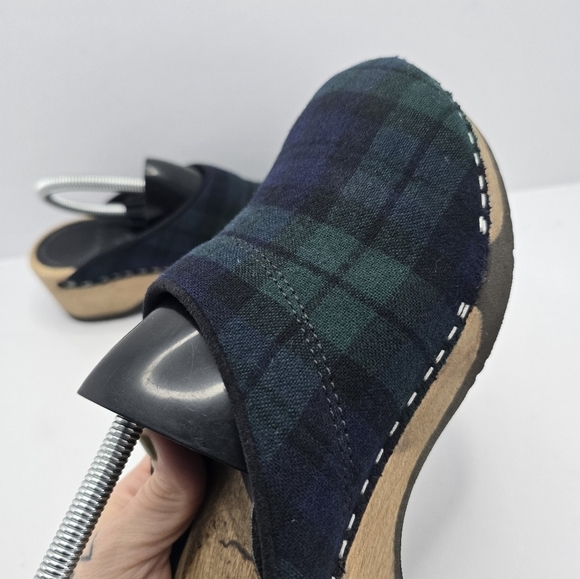Vintage | Bohemian navy green plaid CottageCore platform clogs shoes | WMS 5.5 - Picture 7 of 14